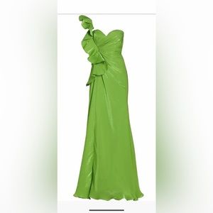 Botanical Leaf Ruched Ruffle Sweetheart Gown